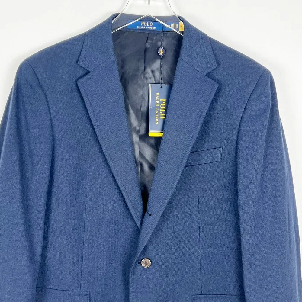 NWT Polo Ralph Lauren Linen Blazer Mens Size 40R Navy Blue Modern Fit Sport Coat